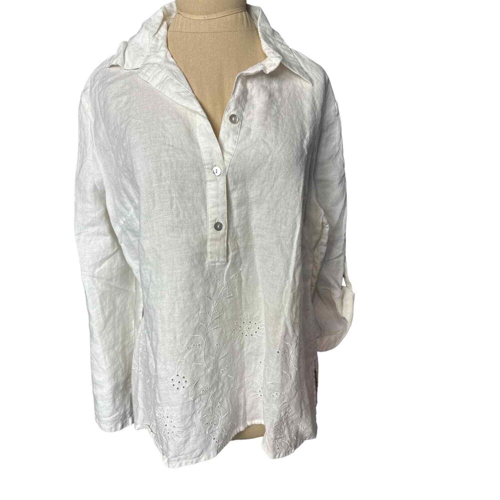 Richard Malcom Irish Linen White Button Down Roll… - image 1